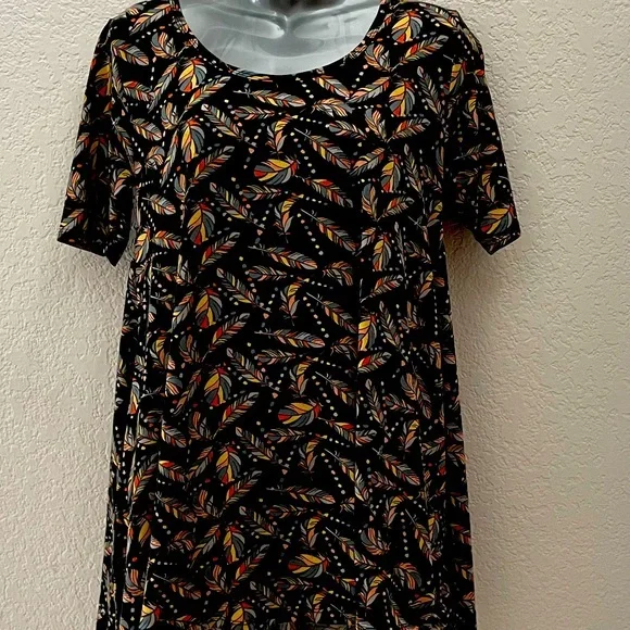 LulaRoe Black Dress Feather Print‎ Stretchy Comfortable!  XXS - Picture 3 of 6